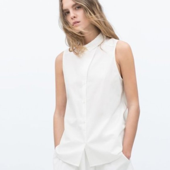 Zara Tops - Zara Trafaluc white sleeveless collar shirt